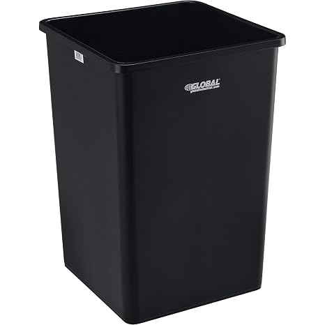 Global Industrial Square Plastic Garbage Can, 35 Gallon Capacity, Black