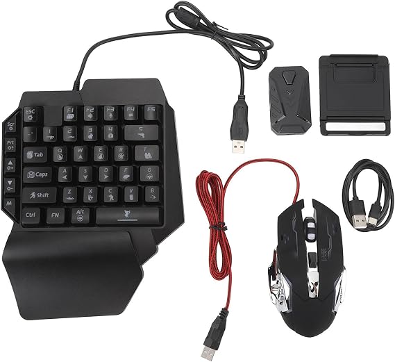Keyboard Mouse Converter Set 4 in 1 Mobile Gaming Combo Pack, Keyboard Mouse Converter, Gaming Mouse, One Hand Keyboard with Phone Stand for Mix Pro Converter,