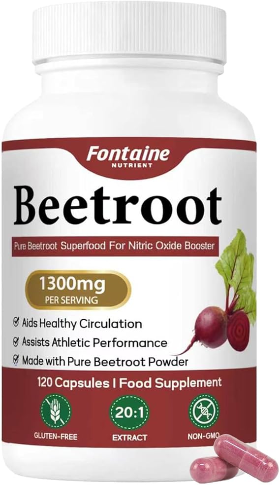 Beet Root Capsules with Beetroot Powder Extract, Nitric Oxide Booster Supplement, Plant Based Formula for Energy Routine and Immune and Digestive, Boost Vitality, Pure, Non-GMO, 120 Capsules