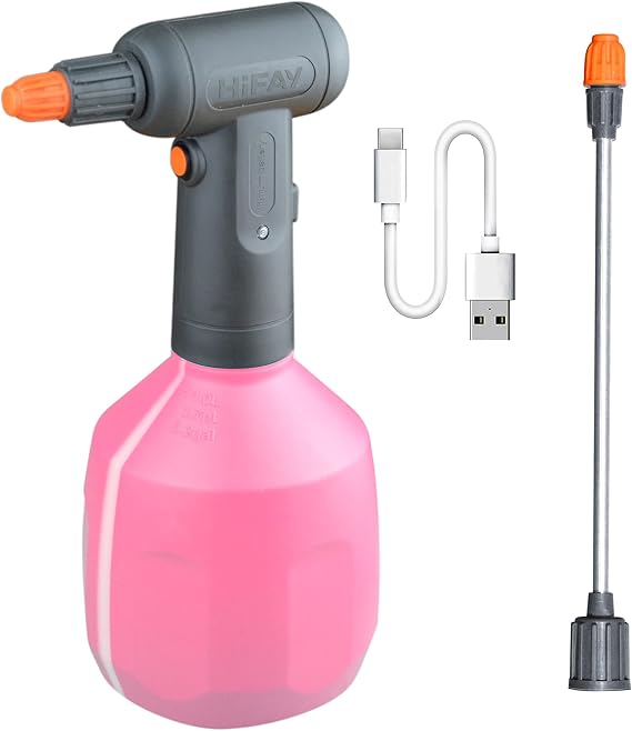 HIFAY ES1 Electric Spray Bottle 1L/0.26 Gallon, Spray 100 Bottles On a Single Charge, Handheld Rechargeable Battery Powered Sprayer,Automatic Sprayer,Plant Mister for Plants in Lawn and Garden (Pink)