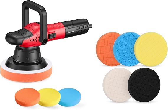 AVID POWER 6 Inch Dual Action Car Buffer Polisher, 6 Variable Speed 2000-6400RPM, Random Orbital Buffer and Polisher Kit bundle with 5PCS Buffing Pads