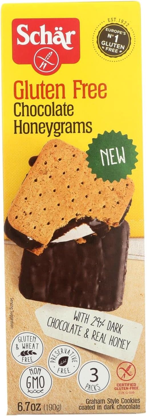 Schar Gluten Free Chocolate Honeygrams Crackers with Rich Dark Chocolate and Real Honey - 6.7 Ounce (Pack of 1)