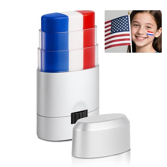 Red White and Blue Face Body Paint Sticks- Patriotic Pride 4th of July Accessories for Women, Eye-Black Stick Baseball Softball Sports Makeup, Fourth of July USA Accessories for Independence Day