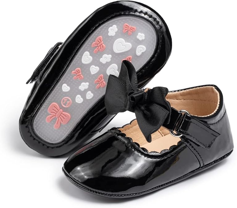 Baby Mary Jane Flats for Girls with Bowknot Cotton Anti Skid Sole Infant First Walker Princess Dress Crib Wedding Shoes