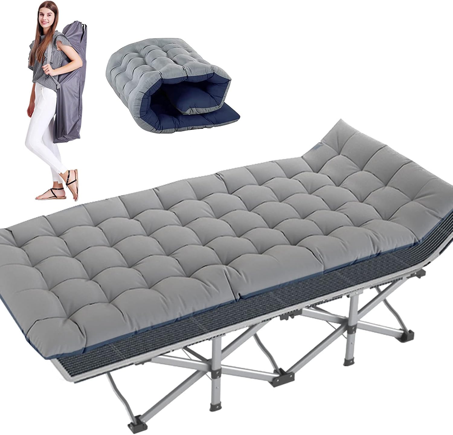 Oeyal Folding Camping Cots for Adults, Folding Cots for Sleeping, Portable Travel Camp Cots Guest Bed, Heavy Duty Sleeping Cot with Mattress and Carry Bag for Indoor & Outdoor Use