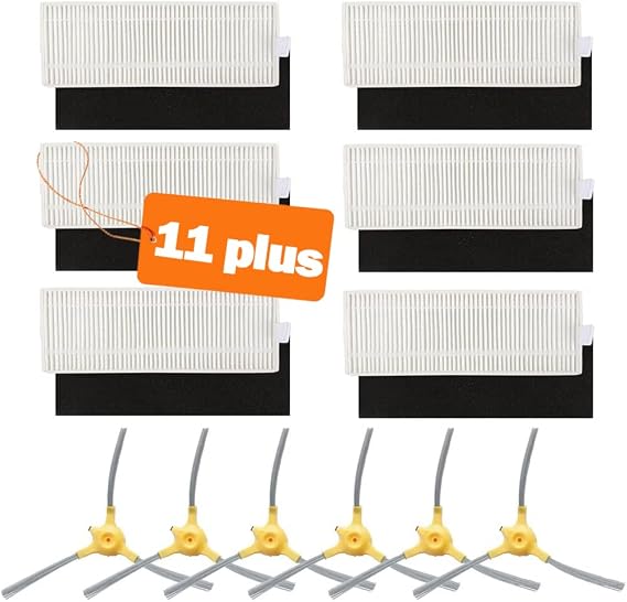 Replacement Parts Compatible with Eufy Robovac 11+, Eufy 11 Plus Vacuum Cleaner Accessories - Filters and Side Brushes (Pack of 12)