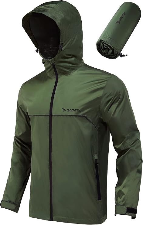 Men's Waterproof Rain Lightweight Reusable Hiking Hooded Coat Jacket for Outdoor Activities
