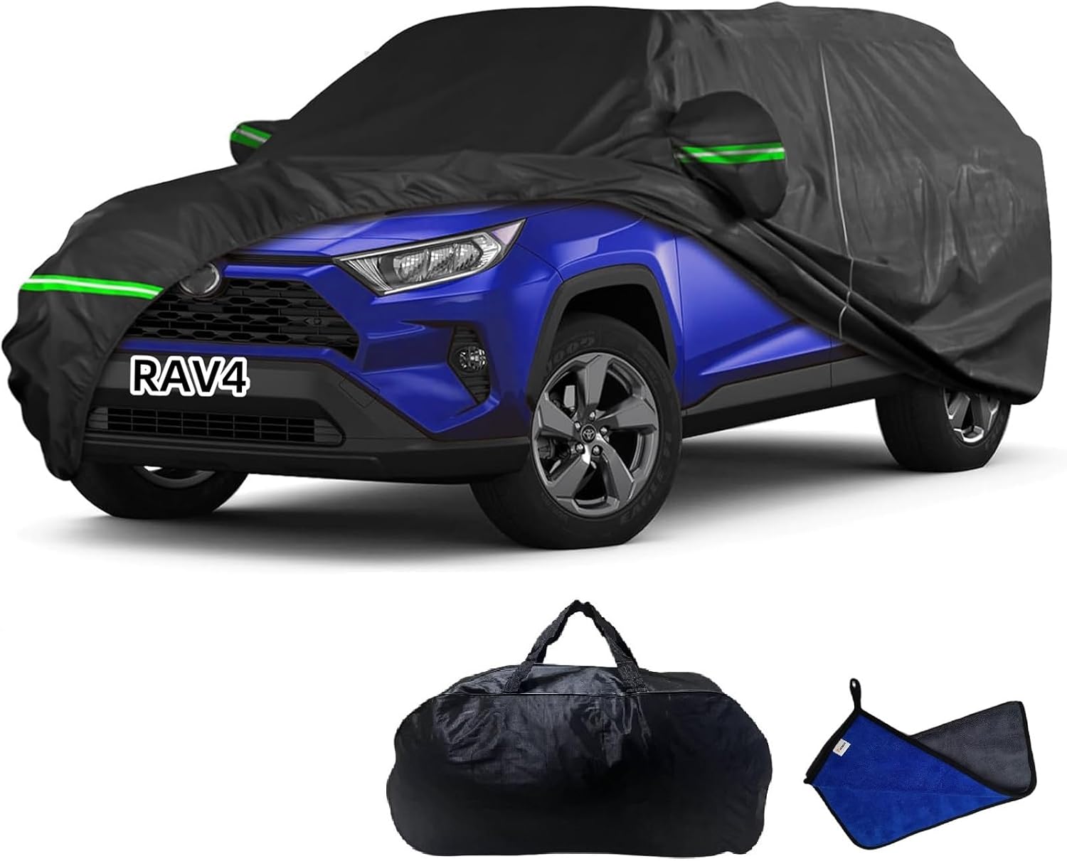 2025 Upgraded Car Cover for for Toyota RAV4 Core Sport Rugged 2005-2025, Waterproof Full Exterior Car Covers Windproof Snow Proof Rain Sun Hail Protection Door Zipper & Inner Cotton Car Accessories
