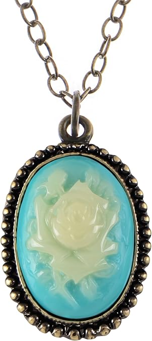 Alilang Antique Golden Tone Vintage Faux Suede Enamel Rose Oval Pendant Necklace