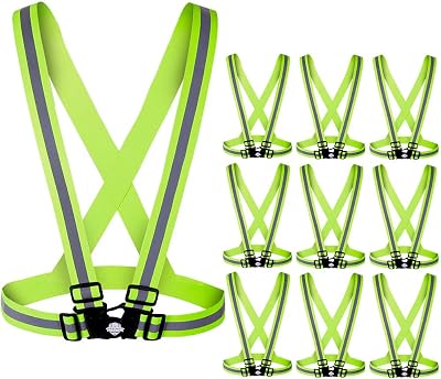 Dazonity High Visibility Safety Vest,10 Packs,Lightweight,Adjustable & Elastic Vest,Hi Vis Reflective Strips, Fit for Men & Women, Construction,Cycling, Runnning, Surveyor, Yellow