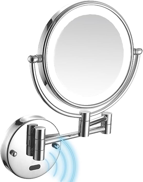 Smart Sensor LED Makeup Mirror with Lights And 10X Magnification, Double Sided Wall Mounted Swivel Extendable Vanity Mirror,Silver,Plug in