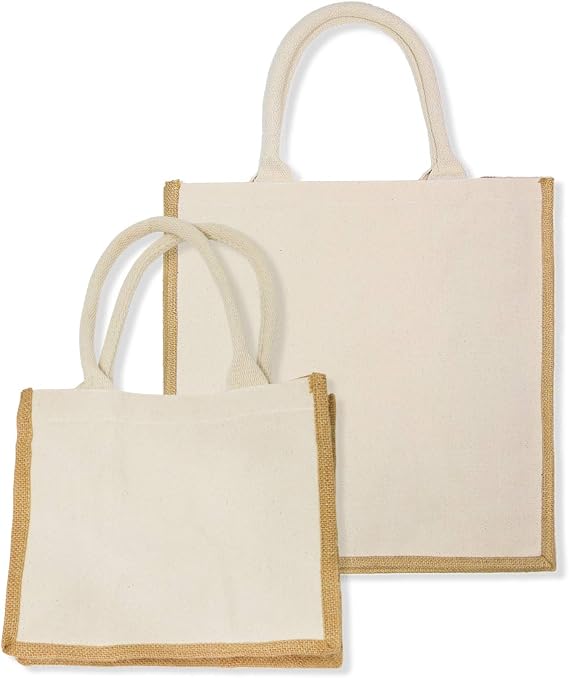 Simple Ecology Organic Canvas & Jute Reusable Tote and Grocery Shopping Bag - XL, Mini and Wine Bottle sizes