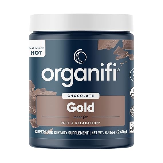 Organifi - Gold Chocolate - Superfood Supplement Powder - 20 Day Supply - Supports Restful Sleep, Immune  and Recovery - Cocoa, Organic Turmeric and Reishi Mushroom Infused Golden Milk Drink Mix