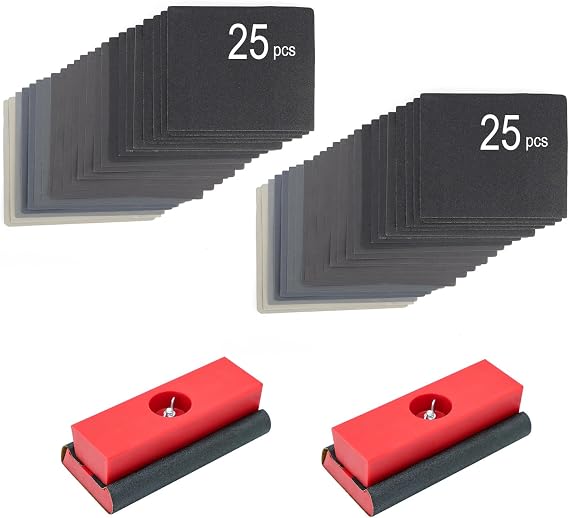 SCOTTCHEN Hand Sanding Blocks Auto Body 2pack, Sandpaper Woodworking Furniture Sander Hand Tool, 50pcs sandpaper, Grit 120 to 3000