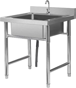 Stainless Steel Sink Commercial Kitchen Sink with Faucet and Bracket, Large Public Wash Basin for Laundry Room, Backyard