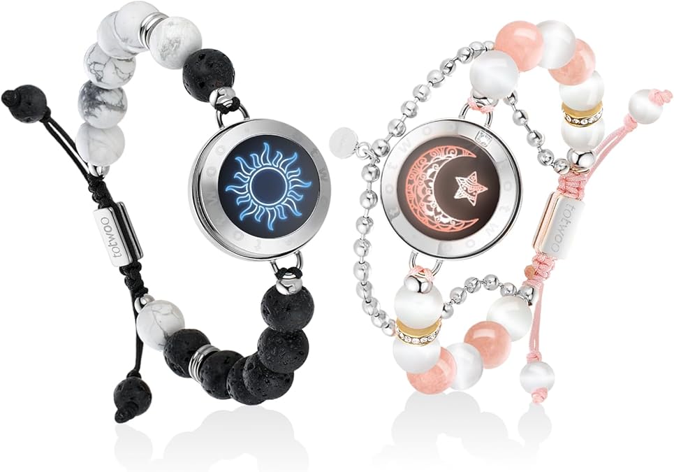 TOTWOO Smart Partner Bracelets for Long Distance Relationships with App Controlled 1:1 Bluetooth Pairing - Romantic Gift with Lights and Touch Vibration Function 316 Stainless Steel