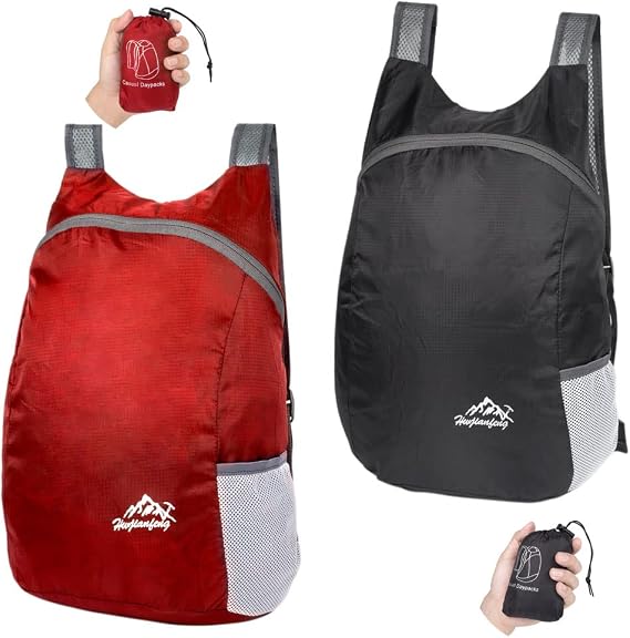 2 Pack 20L Small Foldable Lightweight Packable Backpack Black Red