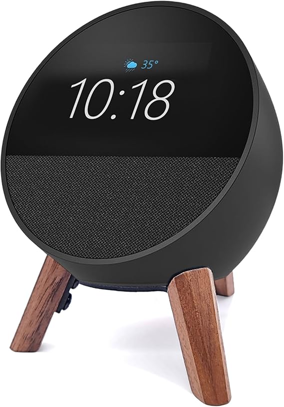 Real Wood Stand for Echo spot (2024 Released) smart Alarm Clock,Walnut | desktop Tripod Mount Accessories Protect Alexa spot for Better Sound,Secure bracket Stable Wooden Holder for spot speaker