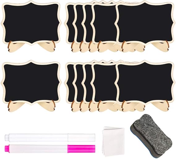 12pcs Mini Chalkboard Signs Mini Blackboards with 2 Chalk Pen Cleaning Rag | Mini Chalk Boards with Stands for Food Labels for Buffet Place Cards Table Numbers Shop Café