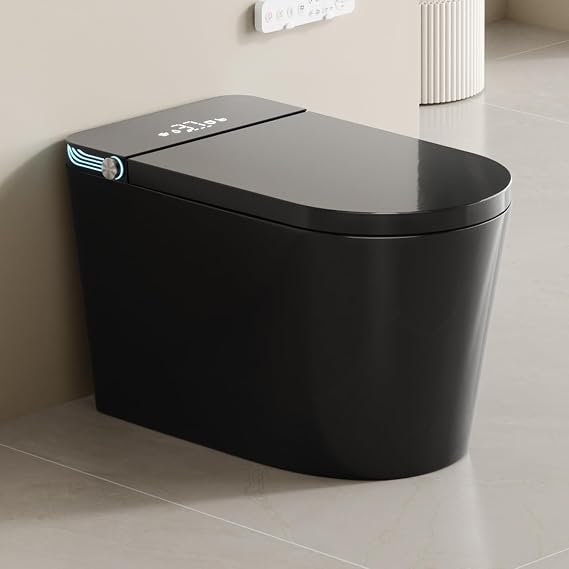 BONSAM Smart Toilet with Auto Open/Close Lid, Modern Toilet with Bidet Built In, Auto Flush, Warm Water&Dryer, Self-Cleaning Heated Seat Toilet with Remote Control for Seniors & Families.