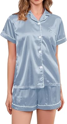 Satin Pajama Set for Women 2-Piece Satin PJ Set Button-Down Silk PJ Set - Classic Silky Pajama