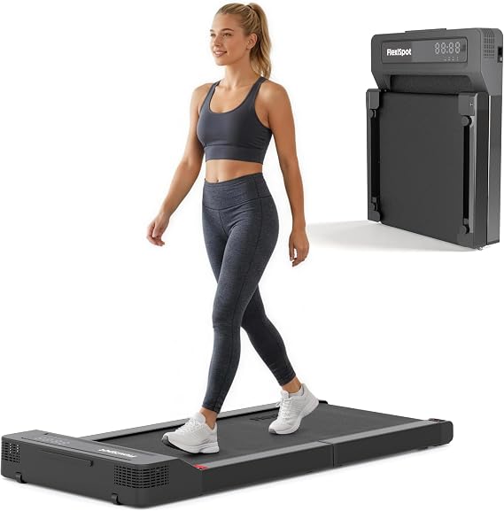 FLEXISPOT Foldable Walking Pad Treadmill for Home Office, Under Desk Treadmill with Fold-in-Half Design, Quiet Brushless Walking Experience, 264 LBS Capacity, Easy Storage
