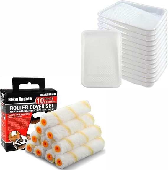 Paint Trays + 10 PCS 6" Paint Roller Covers