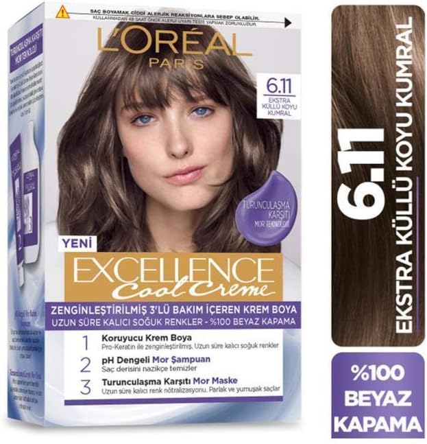 L'ORÉAL PARIS Excellence Cool Creme Saç Boyası - 6.11 Ekstra Küllü Koyu Kumral