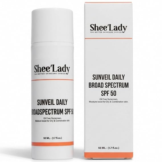 Shee'lady Sunveil Daily Broadspectrum UV Clear Face Sunscreen SPF 50, Oil Free Sunscreen with Zinc Oxide, Dermatologist Recommended