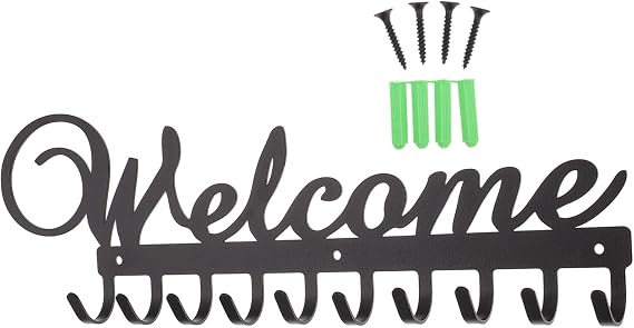 Welcome Wrought Iron Row Hook Wall Mounted Rack for Keys Bags