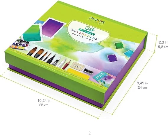 PAGOS Watercolor set, professional 36 fixed pigment dyeing boxes, high pigmentation, 12 watercolor papers for artists, students, adults