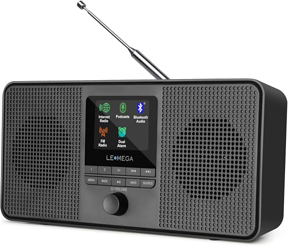 LEMEGA IR4S Stereo WiFi Internet Radio,FM Digital Radio, Spotify Connect, Bluetooth Speaker, Dual Alarms Clock, 40 Presets, Headphone-Output, Batteries or Mains Powered Black Finish