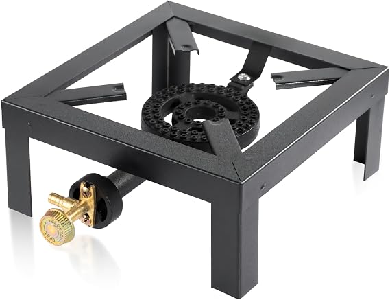 Single Burner Gas Stove, Cast Iron Cooktop, Outdoor Camping Stove with Brass Control Valve, 9.45x9.45x3.94 Inches, Low Energy Consumption