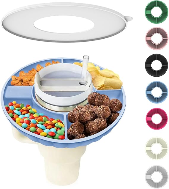 Snack Bowl for Stanley Cup, Silicone Snack Tray with Lid Compatible with Stanley Cup 40 oz, Reusable Snack Ring (1Pcs, Blue)