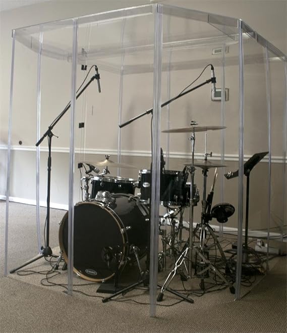 PENNZONI Drum Booth, Sound Room, Drum Shield, 6ft Tall, Crystal Clear Acrylic Sound Proof Panels, Drum Screen, Drum Cage Enclosure w/Plastic Hinges