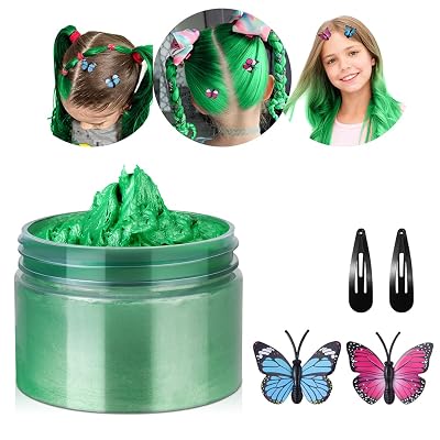 Temporary Hair Color Wax Kit, Stocking Stuffers for Teen Girls age 4 5 6 7 8 9 10 Hair Dye Color Wax Washable Crazy Hair Garden Style with ButterflyGreen