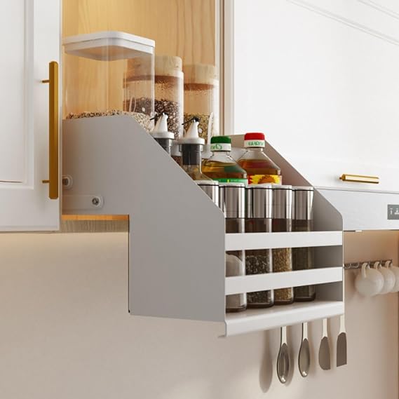 Kitchen Organizer Pull Down Cabinet Shelf, High Cabinet Lifting Basket Plate Organizer, Retractable Large Capacity Kitchen Storage Shelf Organizer for Cabinet