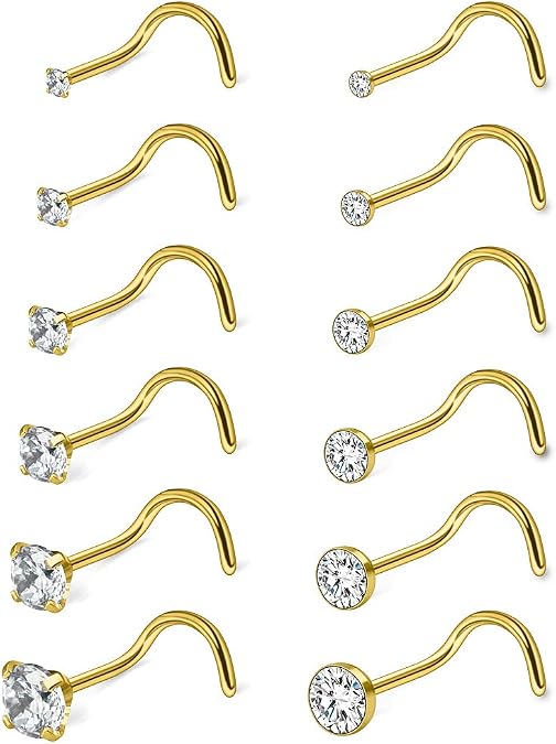 Ruifan 18G 1.5mm 2mm 2.5mm 3mm 3.5mm 4mm Round Diamond CZ Nose Screw Studs Rings Piercing Jewelry 4-12PCS