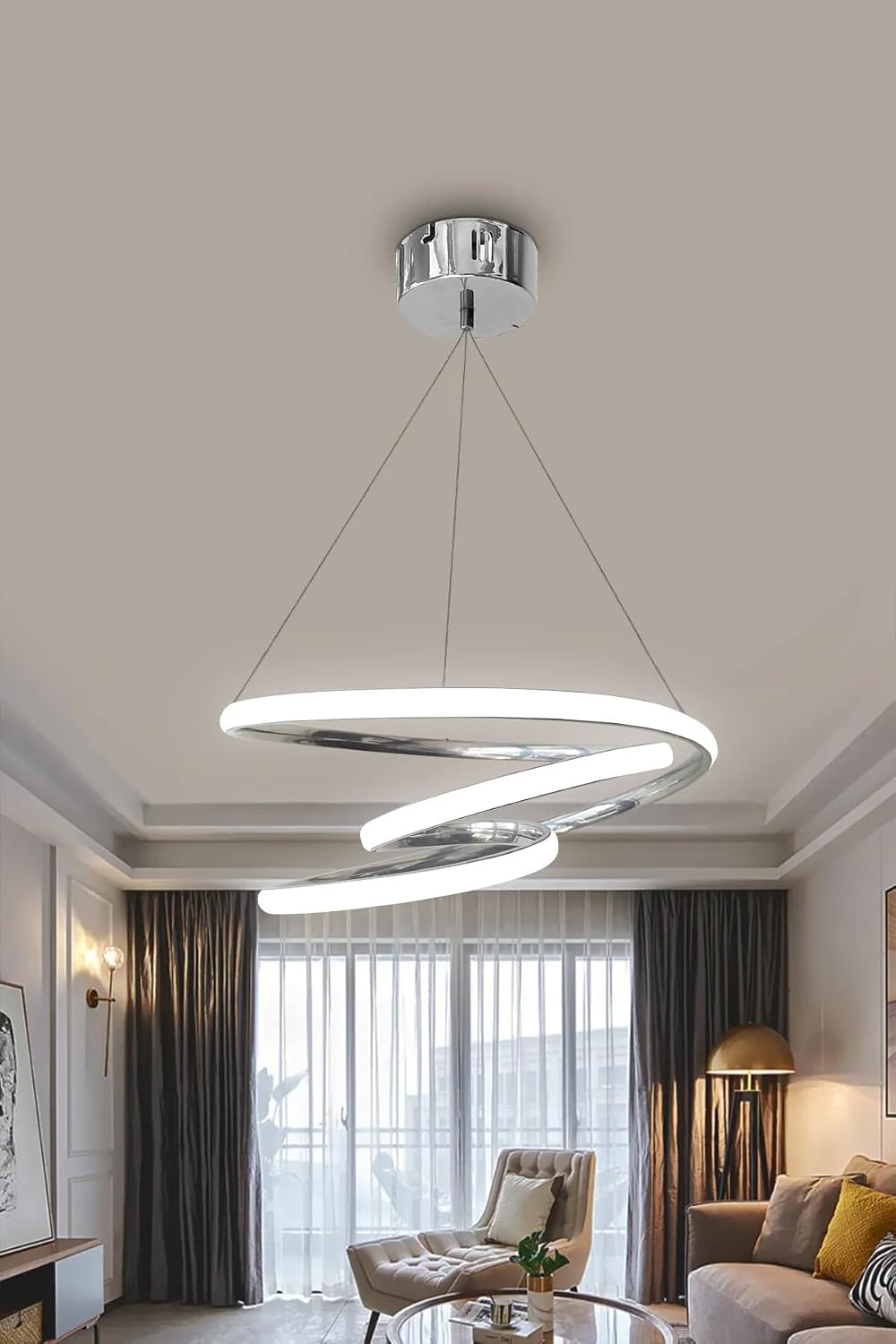 3 Color Chrome Chaos LED Chandelier – Modern Pendant Lamp, Adjustable Height, 30x70 cm, Long Life Energy Saving Lighting, Suitable for Living Room, Living Room and Bedroom [Energy Class A]