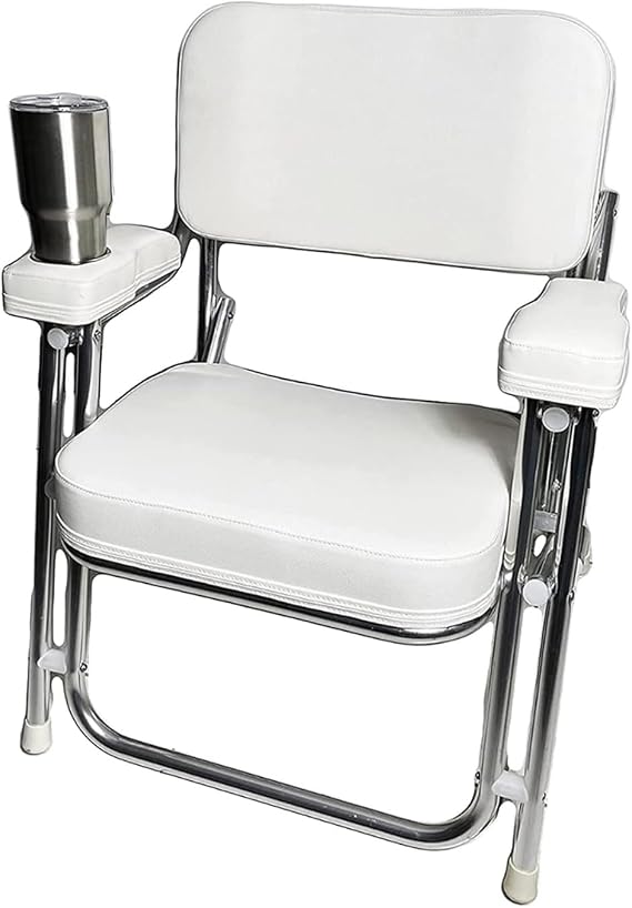 MARINE CITY Aluminum Portable Folding Cushioned Boat Deck Beach Chair with Drink Cup Holder for Marines Boats Yachts Ships