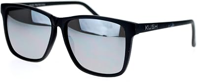 Kush Brand Matte Black Plastic Mirrored Lens Thin Plastic horned Sport Sunglasses
