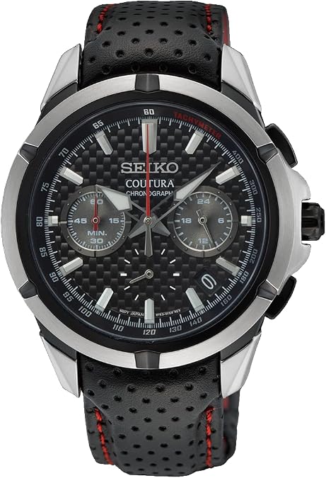 SEIKO Coutura Black Chronograph Leather Watch SSB437