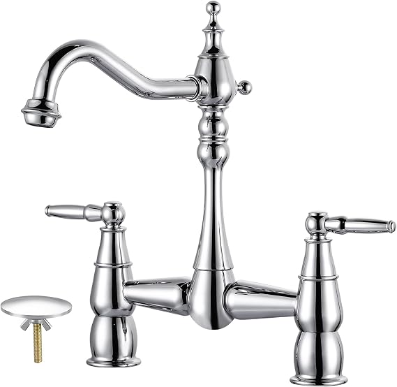 ALEASHA Deck Mount 2 Hole Bridge Centerset Faucet, Chrome