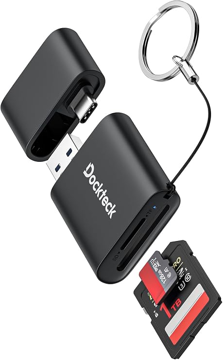 Dockteck SD Card Reader, Dual-Slot Card Reader to Micro SD Card Adapter