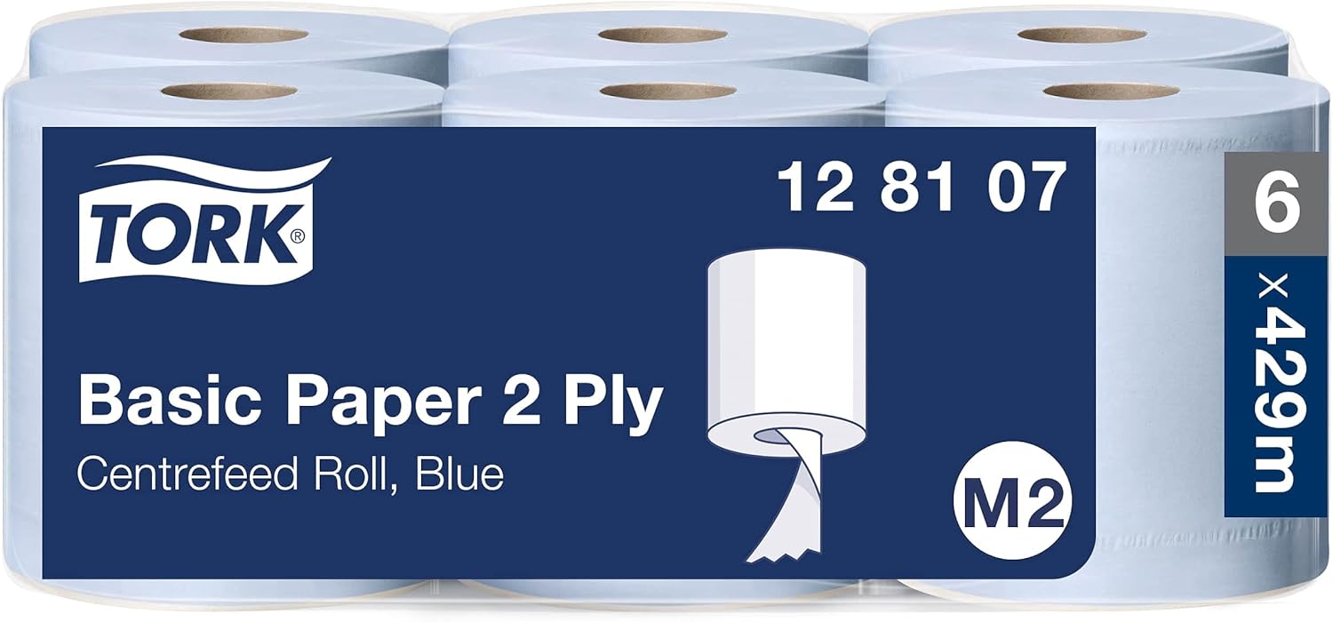 Tork Basic Centrefeed Wiping Paper Blue M2, Cost-Efficient Paper Towels, 6 x 150m, 128107