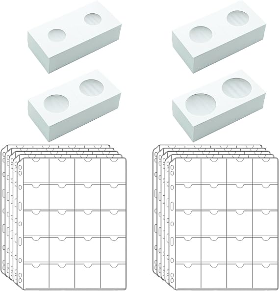 200 PCS 4 Assorted Sizes Cardboard Coin Flips, 10 Sheets Coin Pocket Pages | 2" x 2" Cardboard Coin Holders Coin Flips Coin Collection Supplies for Dime, Dollars, Penny, Quarter, Nickels Collecting