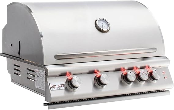 Blaze 32-Inch 4-Burner Built-In Propane Grill | 66,000 BTU | Rear Infrared Burner & Grill Lights | 304 Stainless Steel Construction | BLZ-4LTE2-LP