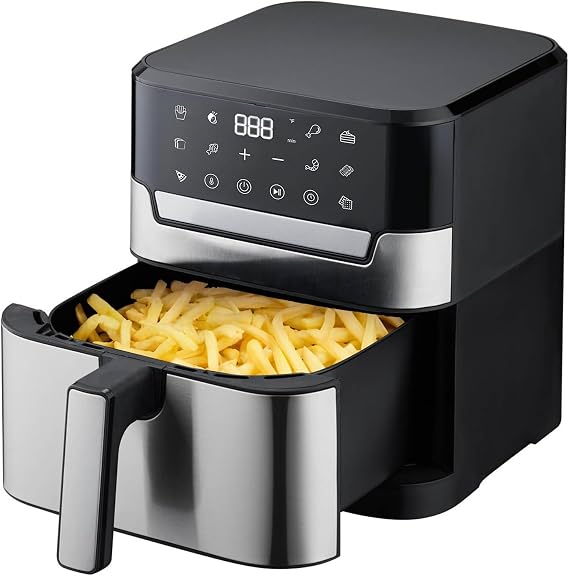 8QT Digital Air Fryer, 1500W Electric Air Fryer Toaster Oven, Oil -Free Multifunction Air Fry with 60 Minute Timer for Baking and 10 Preset Programs, Stainless Steel Accents