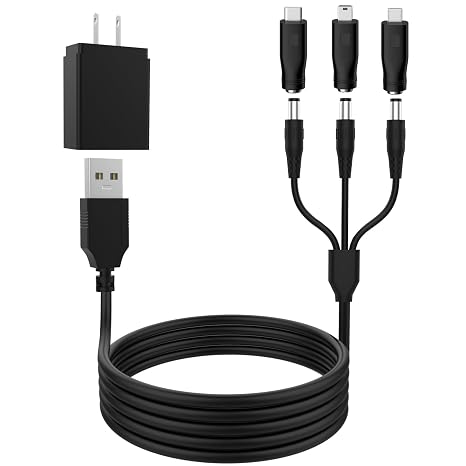 5V 2A DC Power Adapter Compatible with CCTV Security Camera, DVR, LED Strip Light, Dog Shock Collar Charging Cable, USB to DC 5V Power Cord with DC 5.5mm x 2.1mm, Micro USB, Type C, Mini USB Plug, 5ft