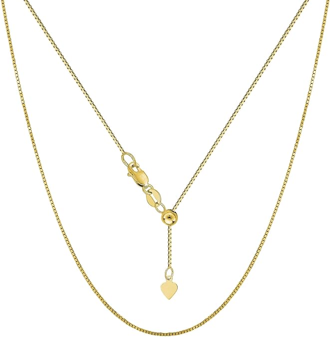 Jewelry Affairs 10k Yellow Real Gold Adjustable Box Link Chain Necklace, 0.7mm, 22"
